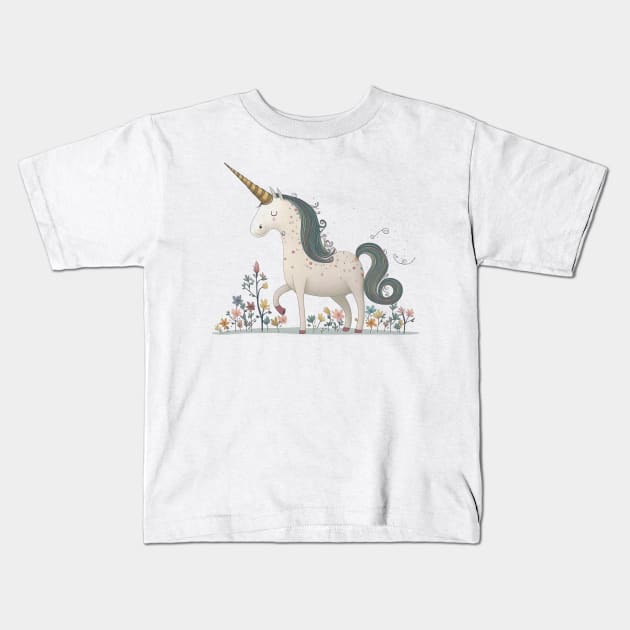 Unicorn in the meadow Kids T-Shirt by Lolebomb